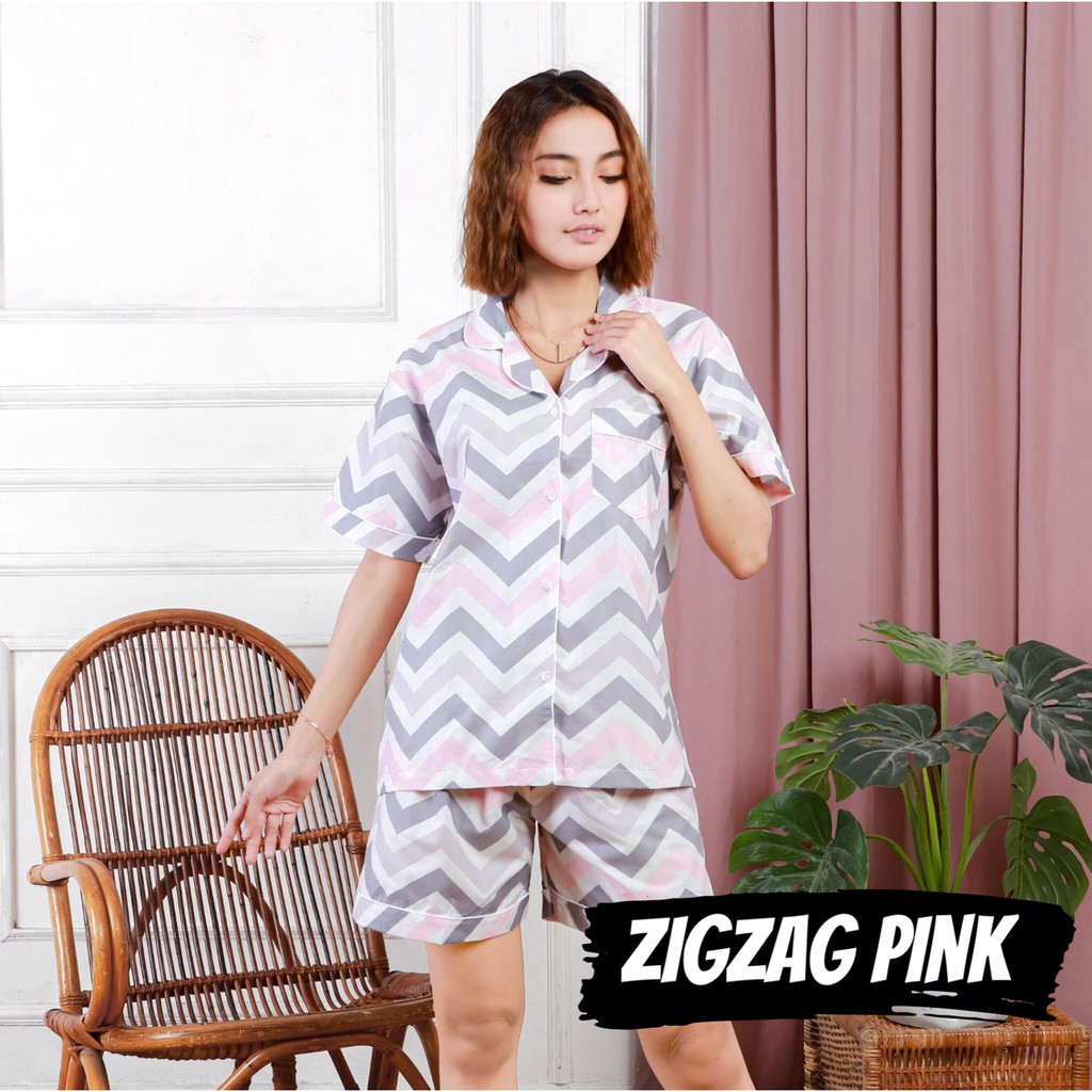 PIYAMA WANITA MOTIF ABSTRAK / KATUN Baju tidur busui sleepwear murah / BERMUDA ZIGZAG ARROW