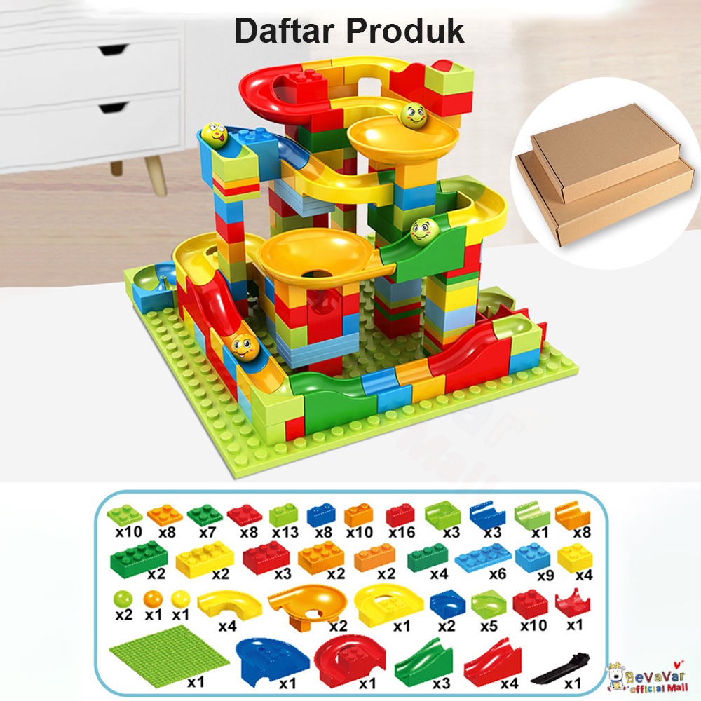 BEVAVAR 168Pcs Mainan Edukatif Anak Susun Building Brick Block Balok Marble Run Race