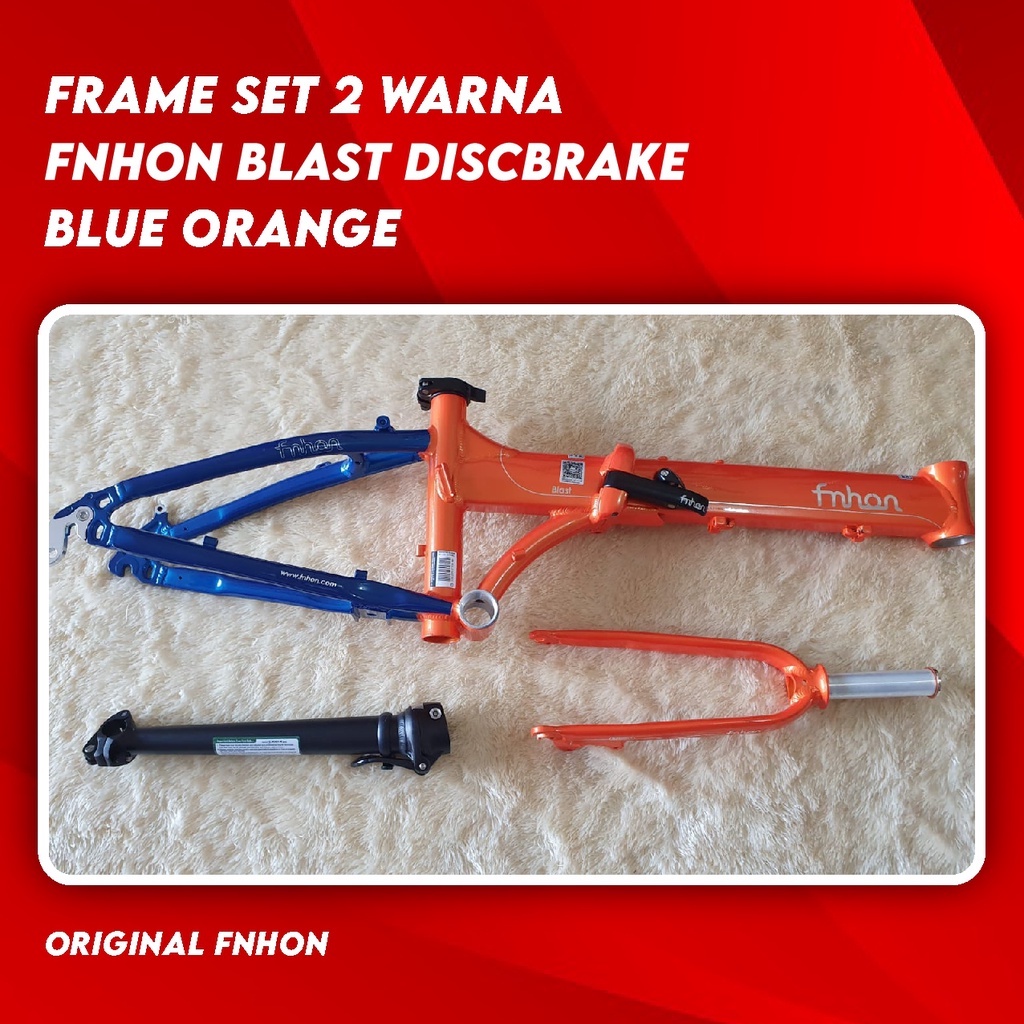 Frame Set Fnhon Blast 20 inch Discbrake Aluminum 2 Warna Blue Orange 22 inch Sepeda lipat Biru Orange Handlepost ukuran 31 35 37 cm telescopic