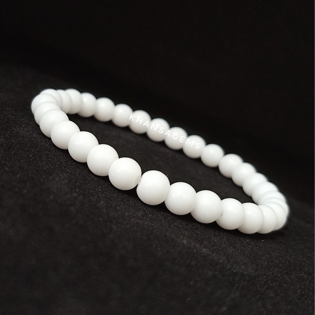 Gelang Tasbih Batu Giok Putih Dim 6 Mm Model Tali elastis Aksesories Perhiasan Gelang Bracelet Aksesories Fashion