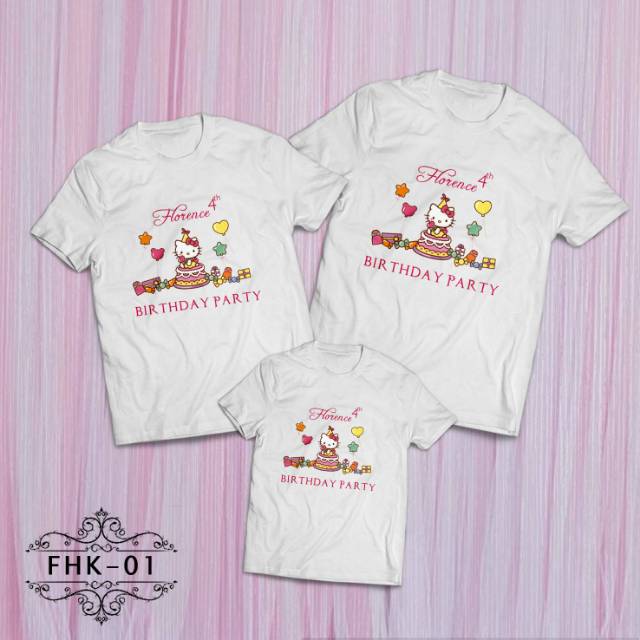 Hello kitty birthday kaos oblong pria wanita anak couple family custom