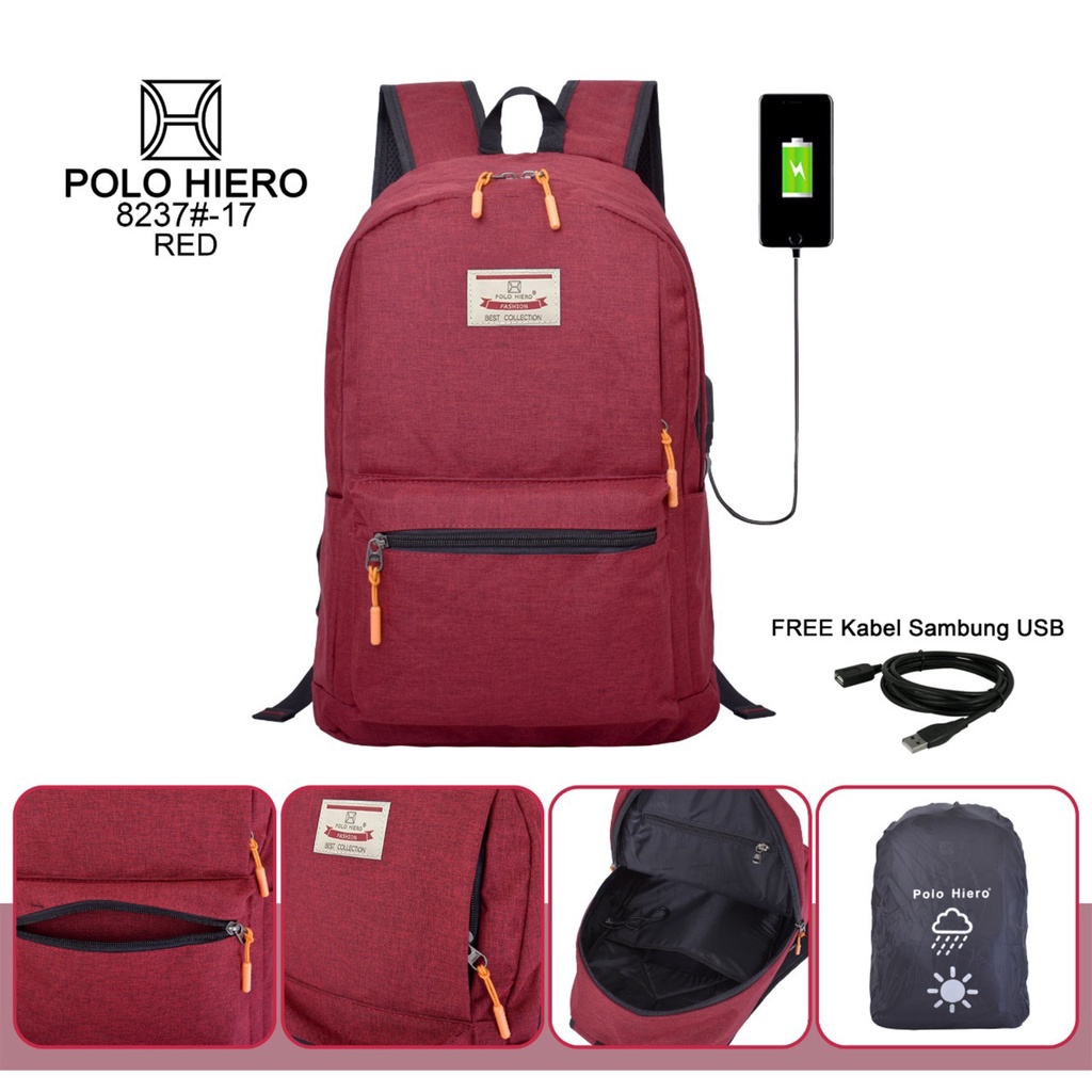 Tas Ransel Polo Hiero 8237 [Free Kabel USB,Free Rain Cover]