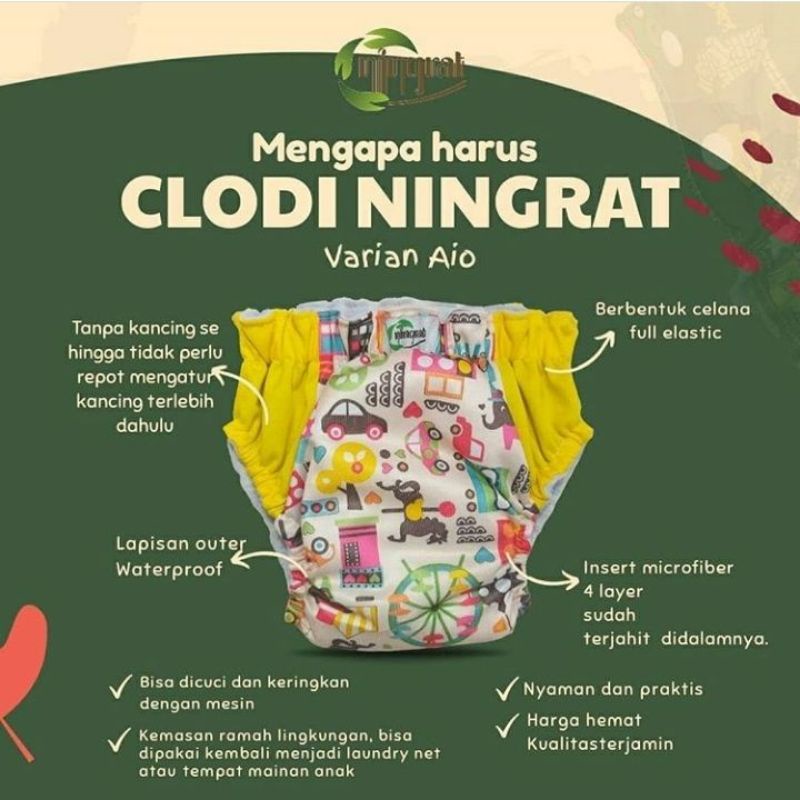 Popok Kain Clodi Ningrat DRYPANT Reguler AIO pant Full motif 4-15kg Popok Cuci Ulang Bayi Anak Clody Klodi celana dalam anak bayi