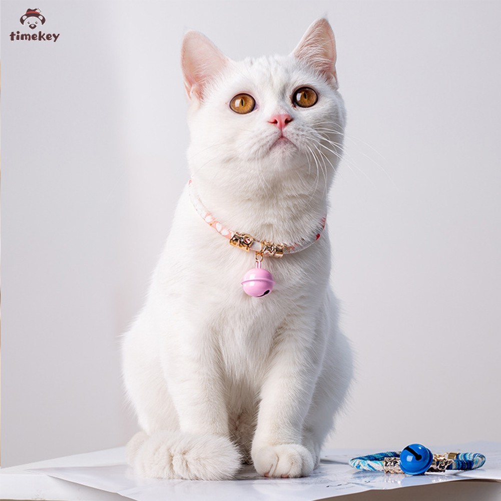 Kalung Leher Anjing/Kucing Adjustable Gaya Jepang Retro Dengan Bel