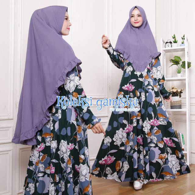 Gamis Set Khimar Maxi Wolfis Premium Grade A Lavender Black