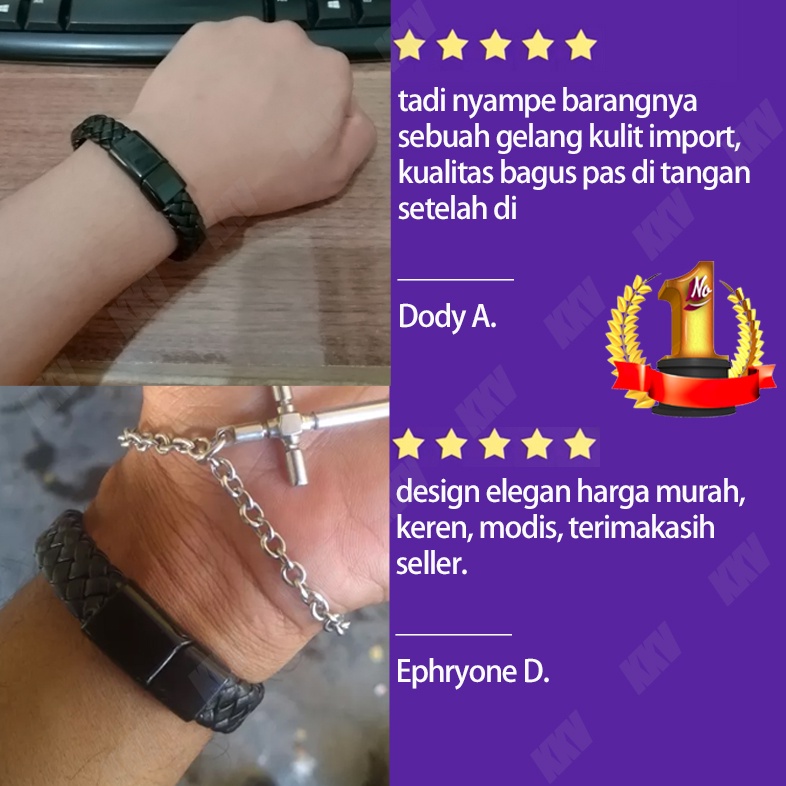 Hitam Gelang Perhiasan Pria Gelang Kulit Kepang Buatan Tangan, Gelang Hadiah Gesper Magnetik Besi Anti Karat