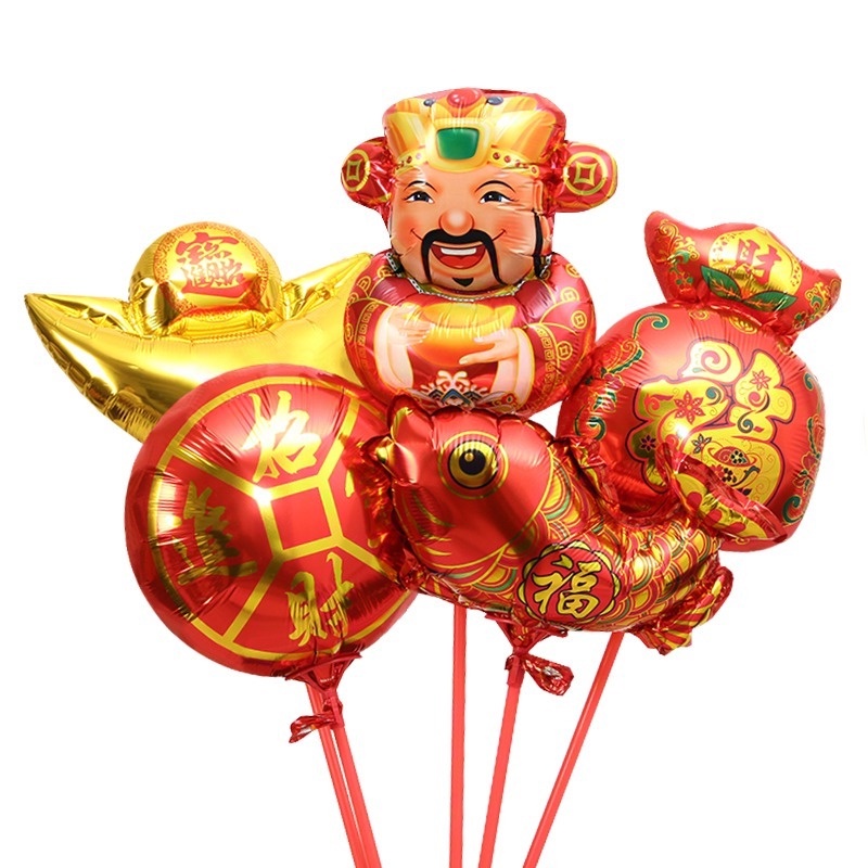 Balon Foil Desain God Of Wealth Tiger Ingot Fubag Bahan Aluminum Untuk Dekorasi Pesta