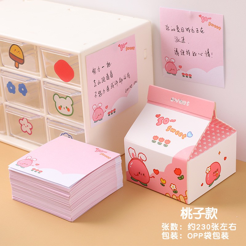 [DZ] ST284 - Box Memo Notes / Sticky Note Kotak Susu Kreatif Portable-18. Peach