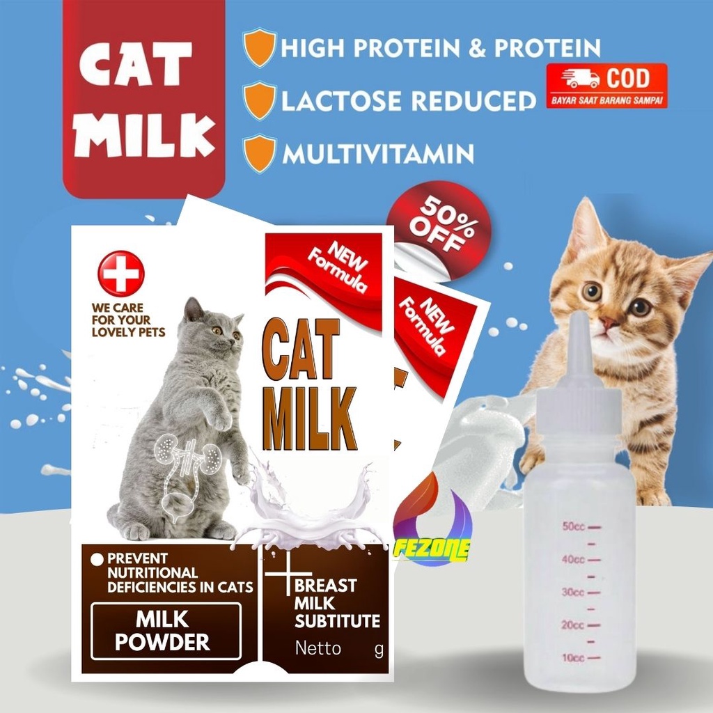 Set Botol Dot Susu &amp; Susu Kucing Sachet 20gram CAT MILK Susu Anak Kucing Membantu Penggemukan Kitten dan Adult Paket Hemat FEZONE