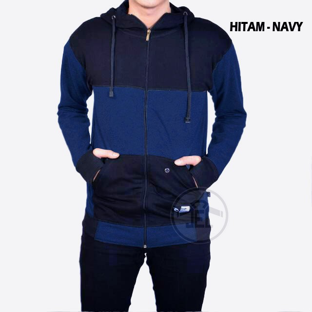 JEC Jaket Hoodie Zipper Combi Hitam Navy Full Premium | Sweater | Switer | Unisex | Fleece