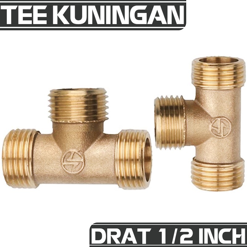 Tee Sambungan T Bahan Kuningan T 1/2 inch Drat Luar Untuk Pipa
