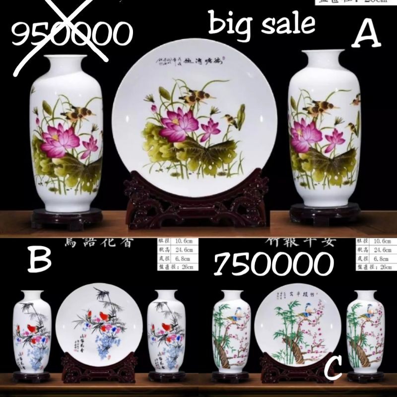 guci keramik 3 pcs / guci keramik / vas keramik / pajangan keramik