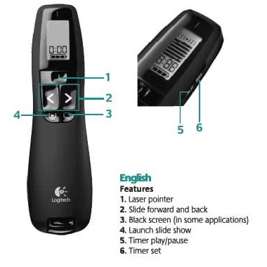 Logitech R800 Wireless Pointer Persentasi - GREEN LASER