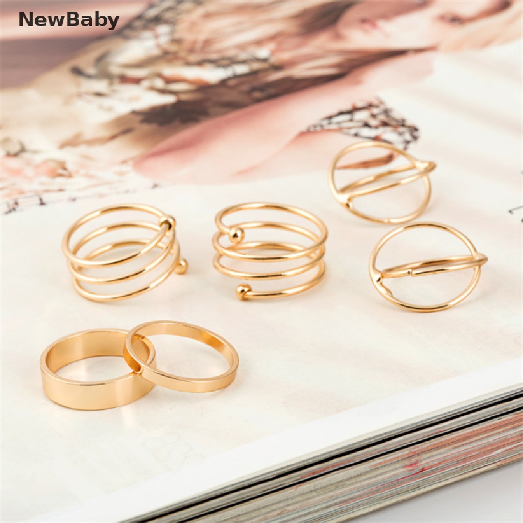 6pcs / Set Cincin Knuckle Bahan Alloy Gaya Punk Unik Untuk Wanita