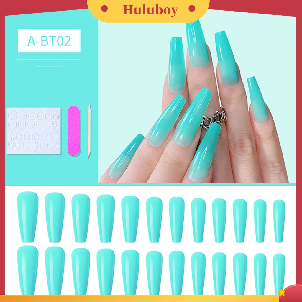 Huluboy Huluboy♡ 24pcs / Box Kuku Palsu Ultra Tipis Warna Gradasi Untuk Manicure