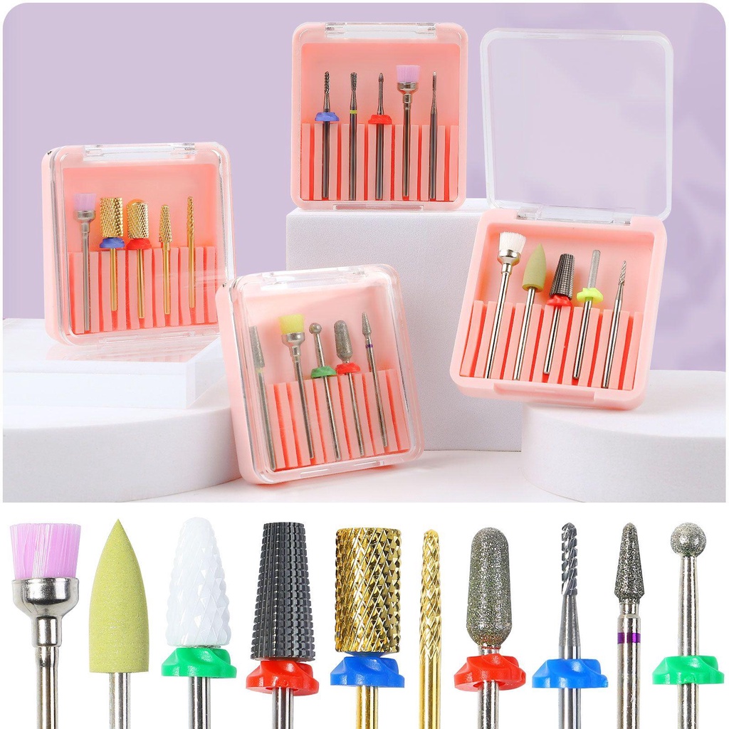 R-flower 5Pcs/Set Mata Bor Kuku Set Electric Manicure Drills DIY Nails Art Dekorasi Tungsten Steel