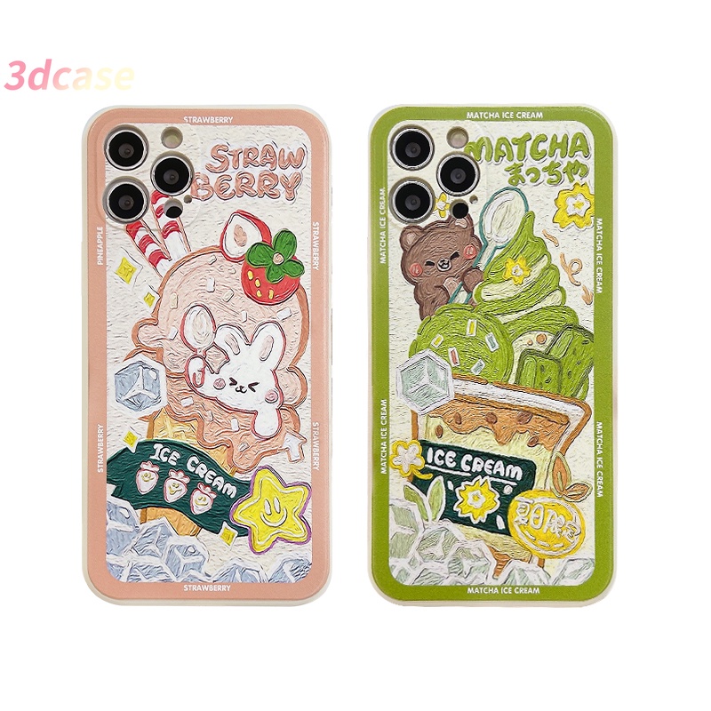 Casing Soft Tpu Case Compatible For IPhone 13 12 11 pro max 12 13 mini 6 7 6S 8 Plus X XR XSMAX Se 2020 6SPlus 7Plus 6Plus 8Plus XS A16 A15 A7 A5S Y20 Y12 Cartoon Ice Cream Straight Cube Case