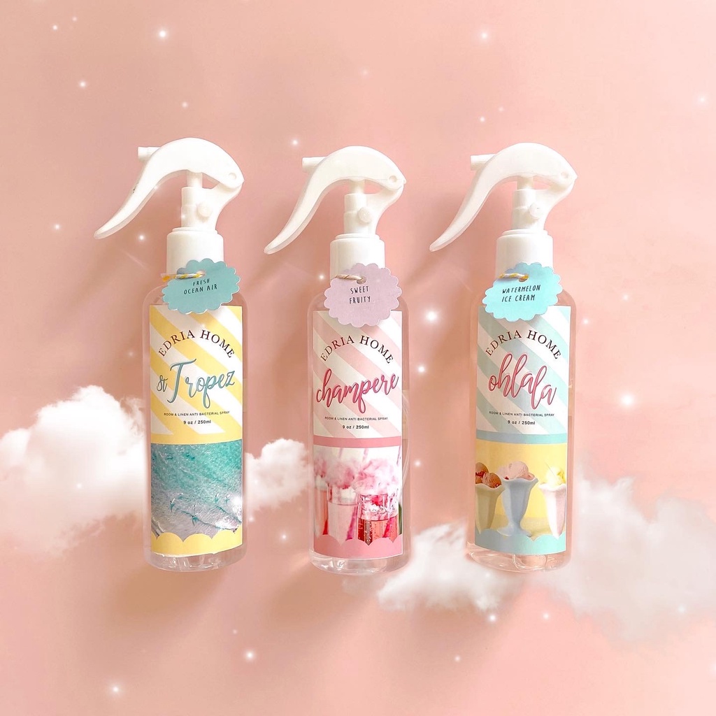 EdriaHome Linen Spray Emily In Paris Bundling 3 White Varian Anti Bacterial 250 ML / Multipurpose Room and Linen Spray / Room Spray / Bed Spray /  Pillow Spray /  Laundry Spray / Room Mist / Pengharum Ruangan dan Kain