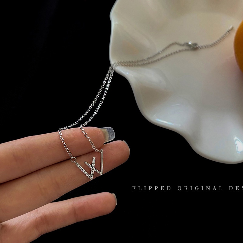 Kalung Rantai Klavikula Bahan 925 Silver Aksen Berlian Untuk Wanita