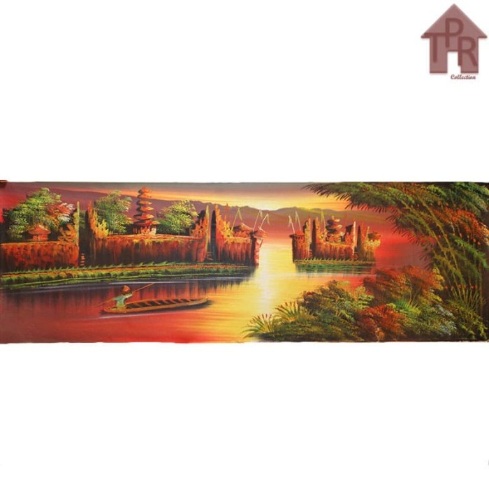 Lukisan Asli - Balinesse Sunset Landscape 90x30cm.