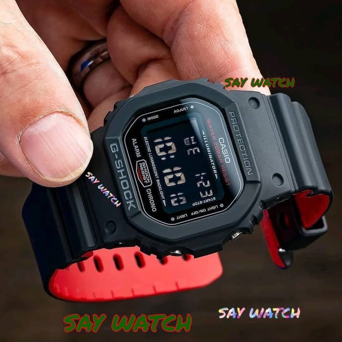Jam Tangan Casio G-Shock DW-5600 Full Black Original BM 5600 DW5600 - Merah