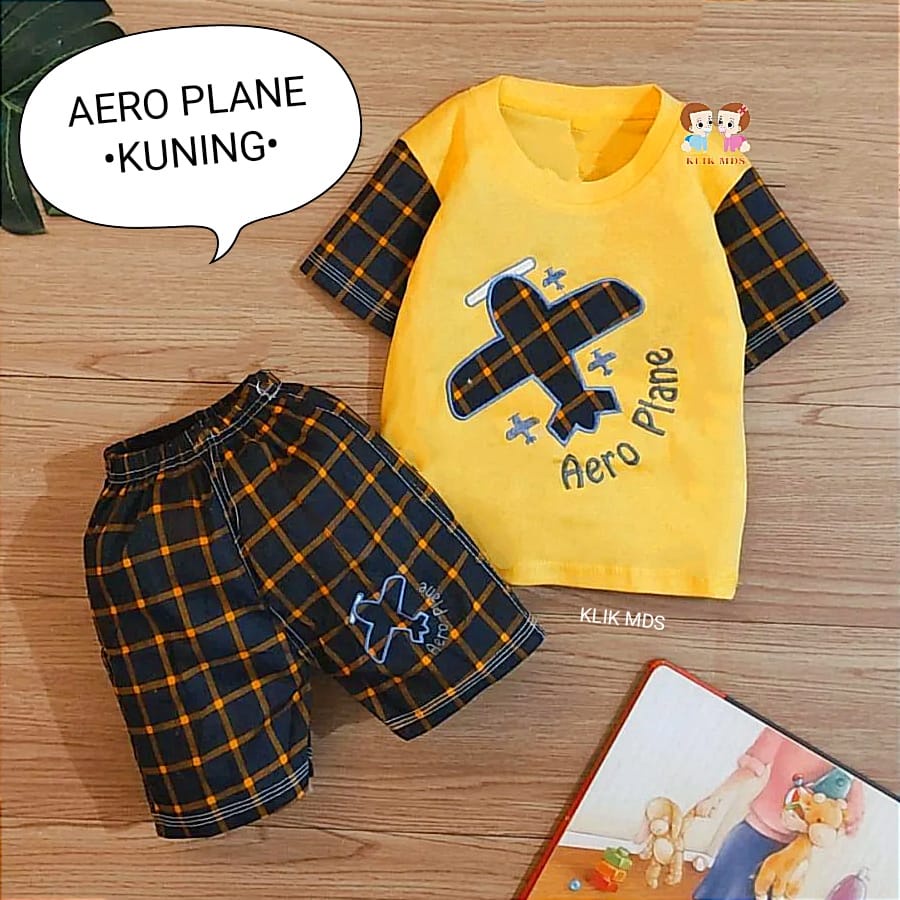 Setelan Anak - Baju Bayi Laki-laki  Motif Airplane  Estimasi Usia 3-12 Bulan Bahan Kaos Katun