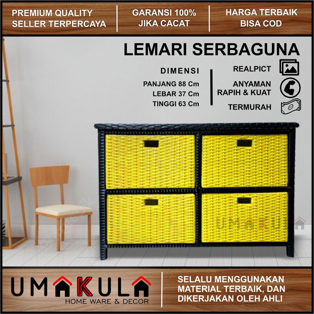 Buffet Bufet Meja TV Lemari Rak Rotan Sintetis 4 Laci Ruang Tamu Serbaguna Minimalis Murah Terbaru