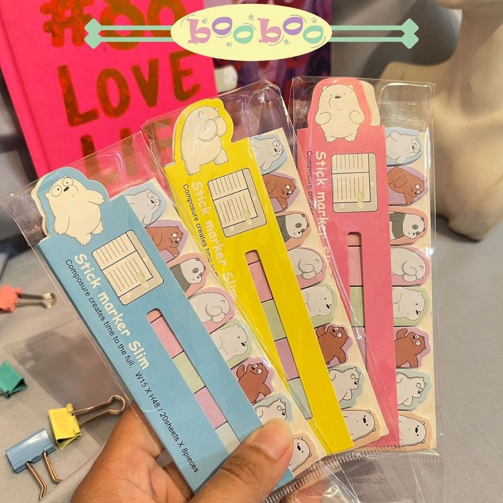 

TOKOBOOBOO| pet translucent memo label sticky note Stick Marker Pembatas Buku Kertas slim mini we bare bears wbb