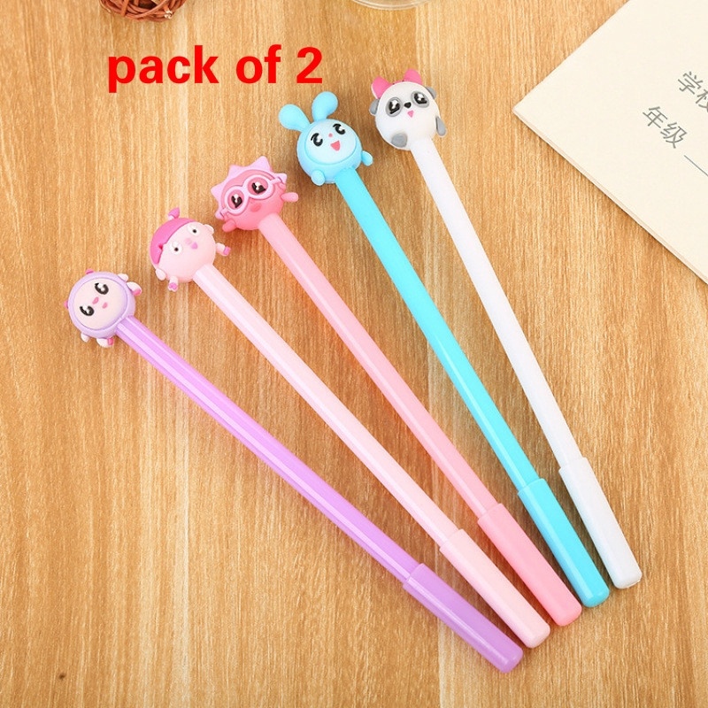 2Pcs Black Ink Gel Pen 0.5mm Cute Cartoon Design Korean Style for School / Office