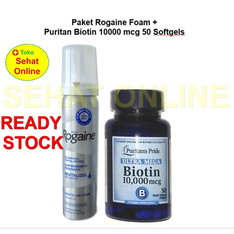 PAKET Rogaine Foam 60 g + Puritan Pride Biotin 10000 mcg 50 Softgels