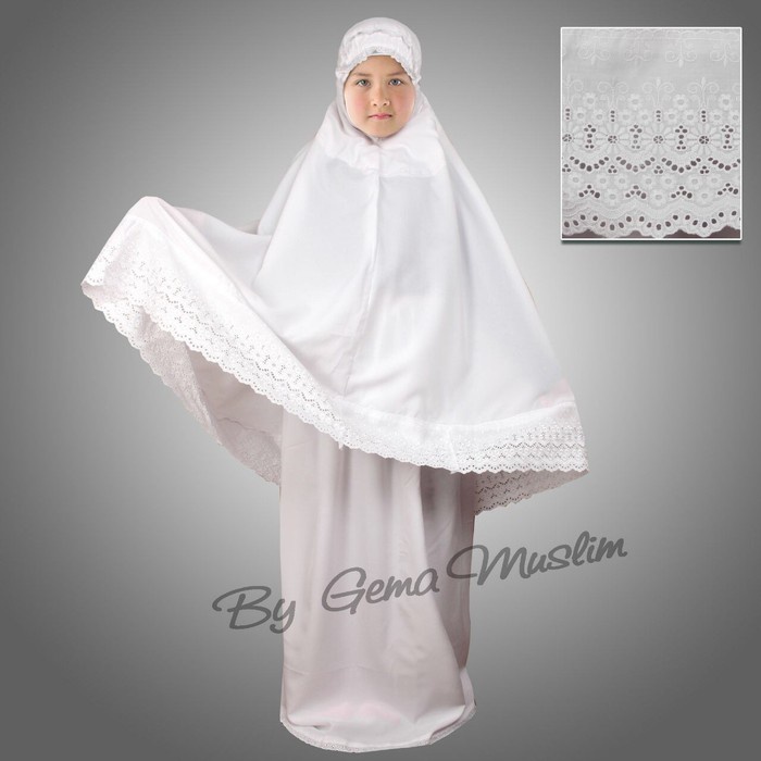 MUKENA RENDA ANAK ALESYA BAHAN KATUN PUTIH