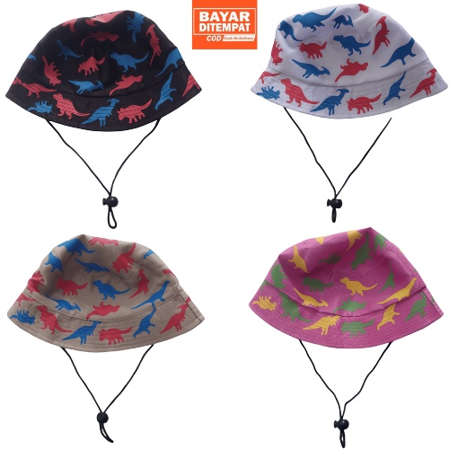 Bucket Hat Tali Anak Sablon Dinosaurus Usia 1-8 Tahun Laki Perempuan