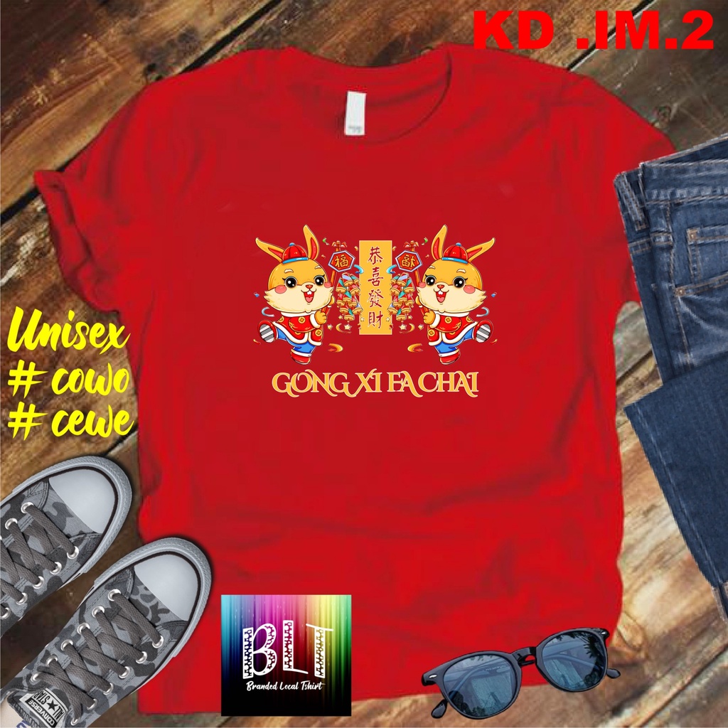 Imlek Unisex Koas Imlek 2023 KD IM.2  Baju Imlek Family Shio Kelinci Pakaian Imlek Dewasa Kaos Imlek Anak anak Baju gong xi fa cai Xin Nian Khuai Le kaos imlek terbaru 2023 kaos sin cia imlek 2023 kaos imlek kaos imlek pakaian imlek keluarga