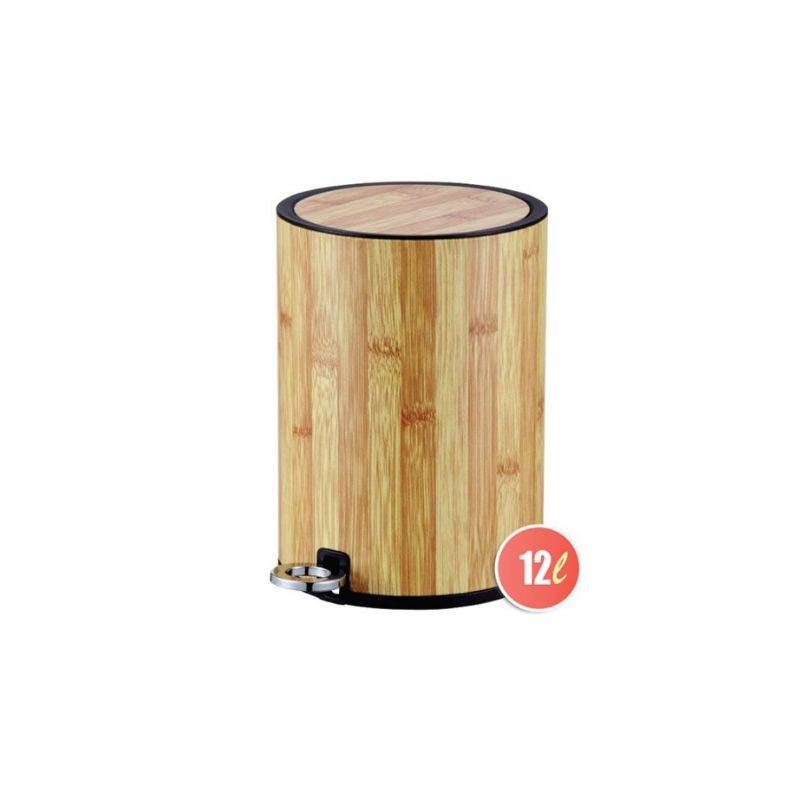 Tempat sampah pedal 12 lt soft close bambu print Zehn