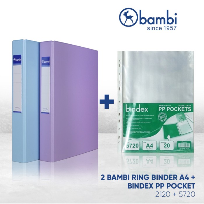 

Bundling 2 Gratis 1 Bambi Ring Binder A4 Free PP Document Pocket A4 kode 2120-5720