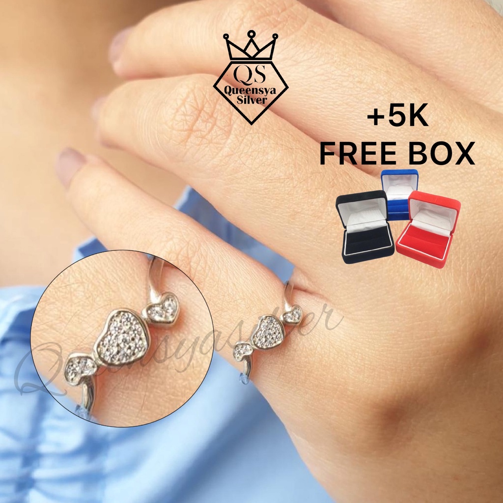 Cincin Perak Asli Silver 925 || Lapis Emas Putih Model Love Hati Berlian Putih || Perhiasan Perak Wanita Ukuran Jari Kecil