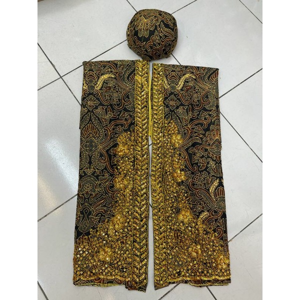 Kain batik wiron payet sepasang/kain batik pengantin/blangkon