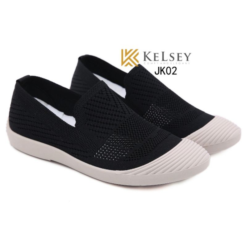 Kelsey Sepatu Slip On JK02 Sepatu Flyknit Flat Shoes Wanita