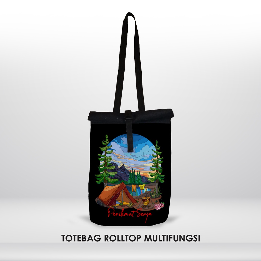 Totebag Ransel Multifungsi Rolltop Tas Pria Wanita Stylish Printing Motif Hitam Simple