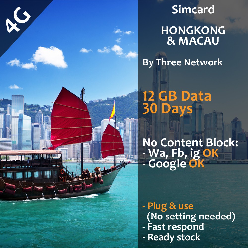 Jual Simcard Hongkong And Macau 30 Days By Three Indonesia|Shopee Indonesia