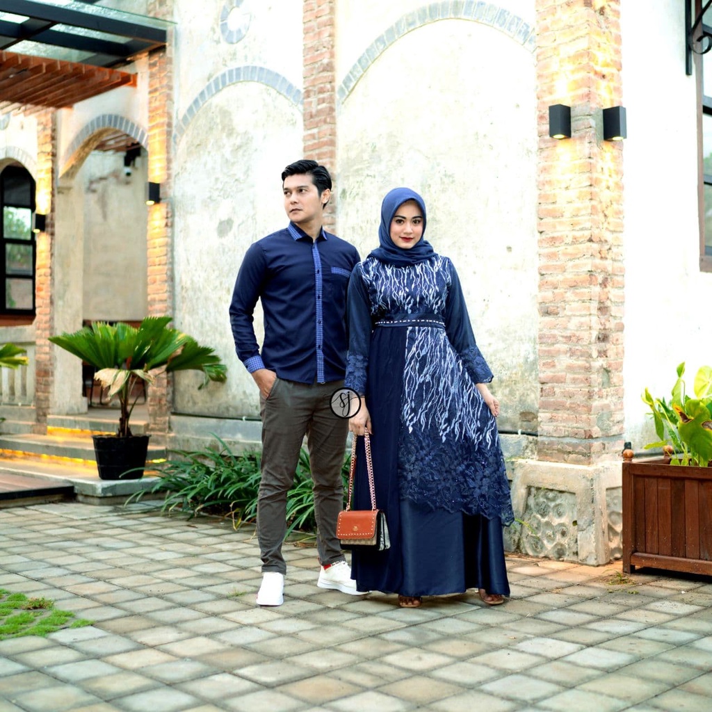 Saroja Batik (567) Couple Batik Gamis Brokat Hania twotone