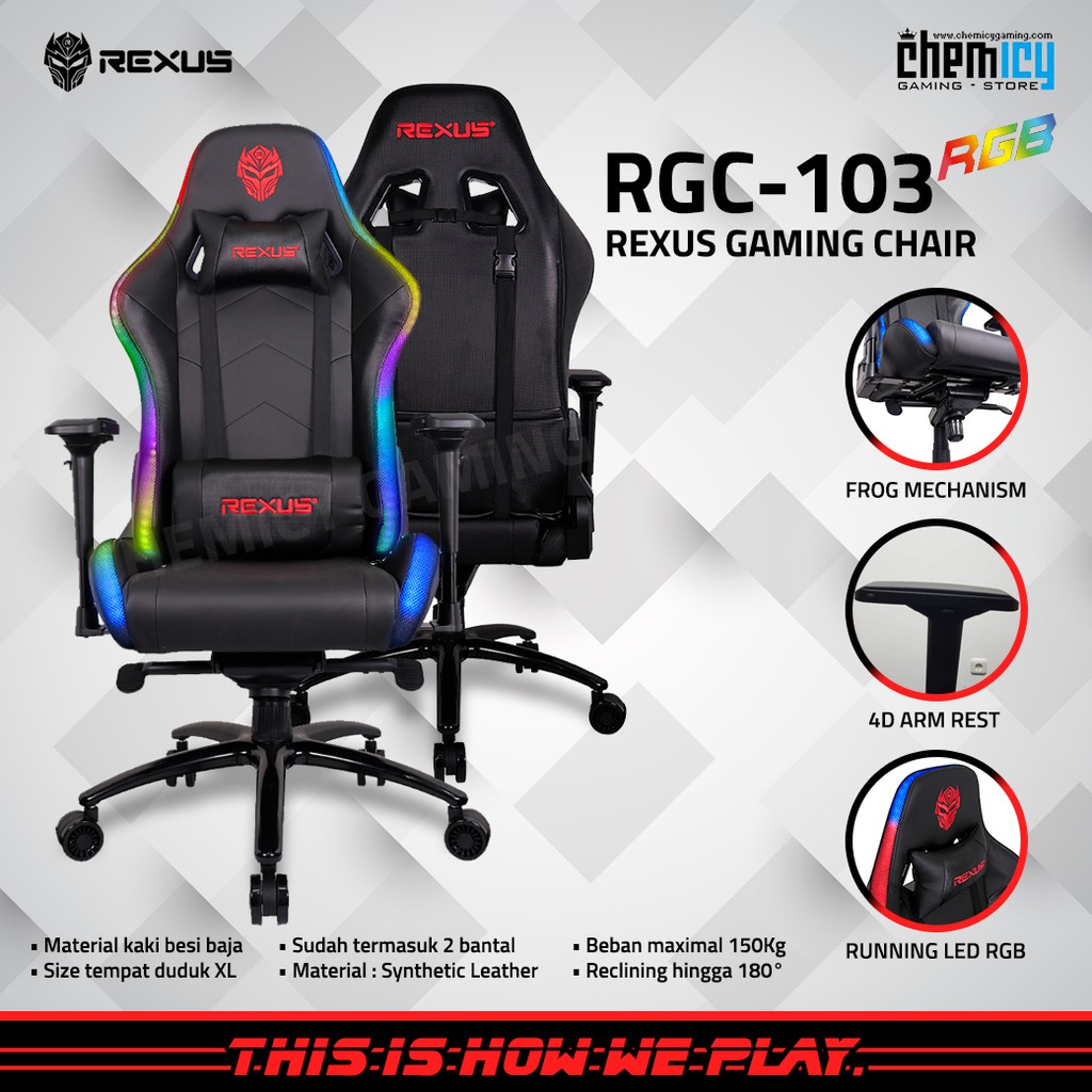 Rexus Gaming  Chair Kursi  Gaming  RGC 103 RGB  Shopee 