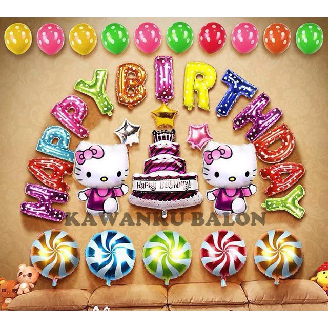 HELLO KITTY SET COLORFULL/DEKORASI ULTAH ANAK PEREMPUAN/BALON FOIL KITTY