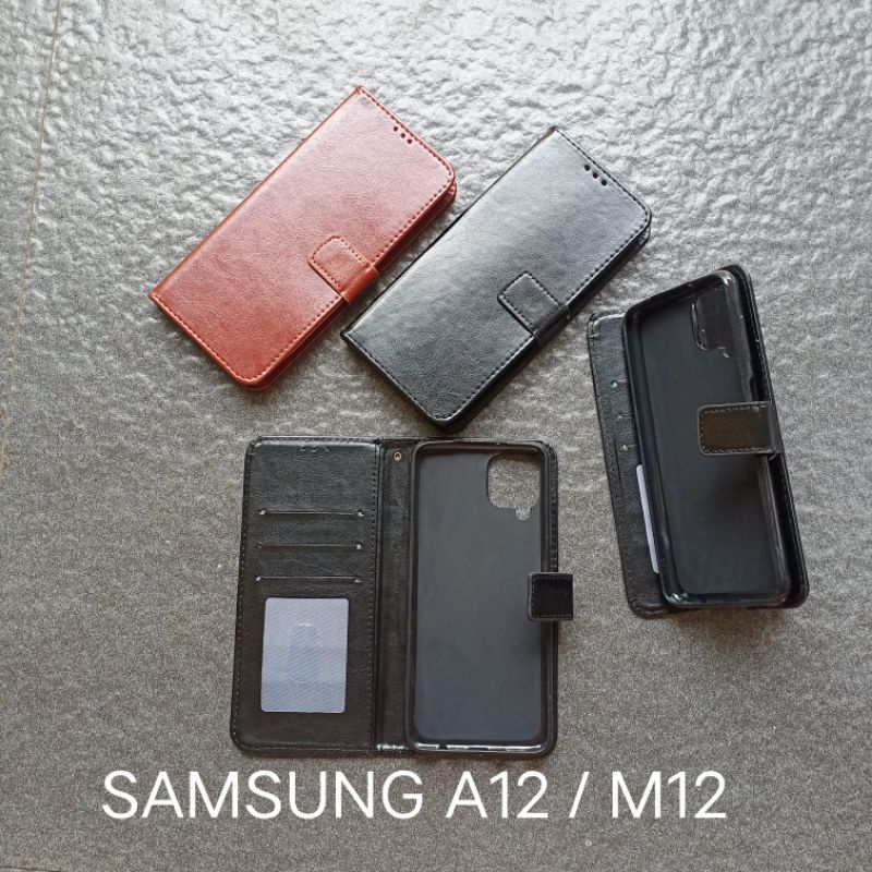 Flip case SAMSUNG A12 / M12 . SAMSUNG A32 5G kulit flipcase flipsell flipcover cover buka tutup