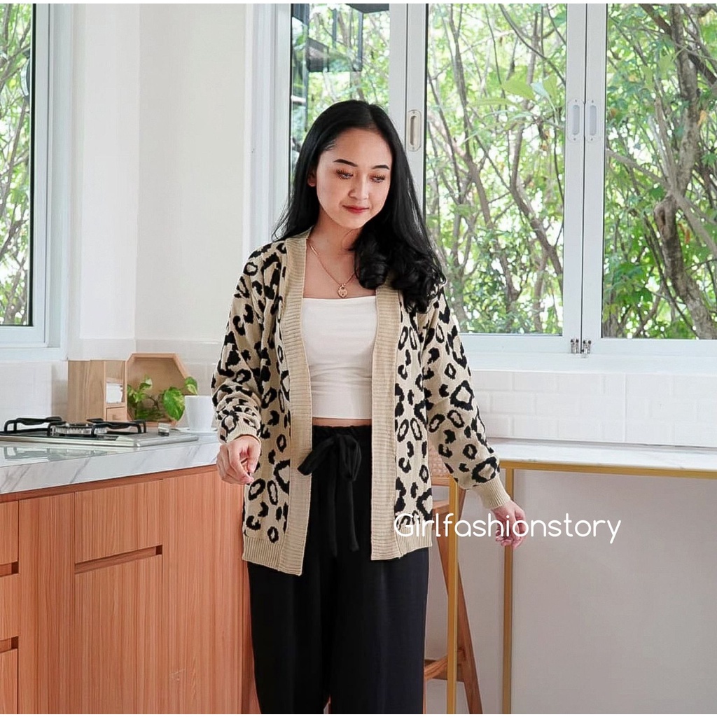 BEFAST - ZFS OOTD Wanita Cardigan KATHY / RJT PREMIUM CHEETAH CARDIGAN / Cardigan Rajut Cewe / Outer Motif / Trendy / Cardigan Fashion Wanita Remaja / Keluaran Terbaru 2022 / Termurah / Outfit Remaja Wanita