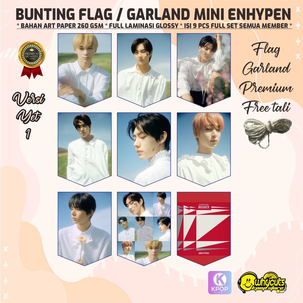 BUNTING FLAG GARLAND PREMIUM ENHYPEN / FULL PRINT 1 SISI / FULL LAMINASI SUPER GLOSSY / ISI 9 PCS