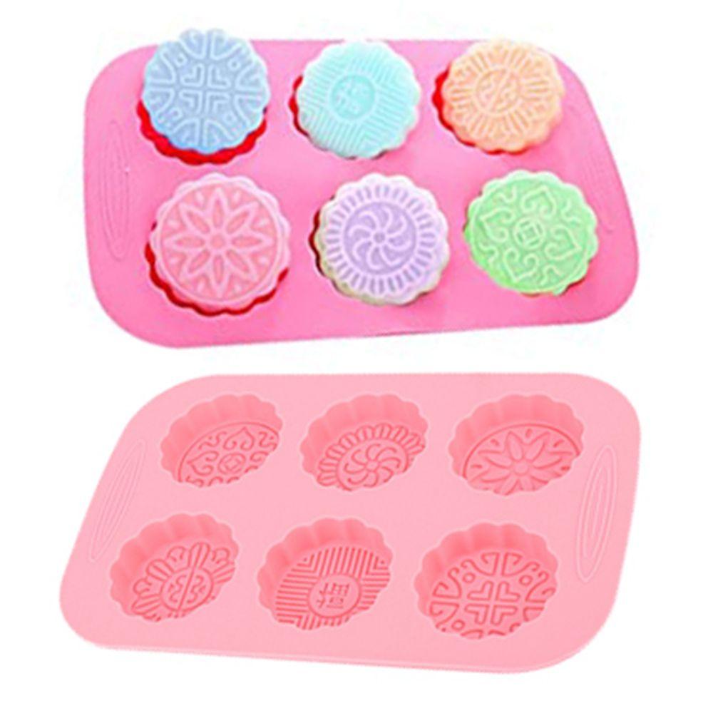 [Elegan] Cetakan Pembuatan Mooncake Reusable 6-rongga Untuk Cookies Membuat Cetakan Muffin Cupcake Silikon Loyang