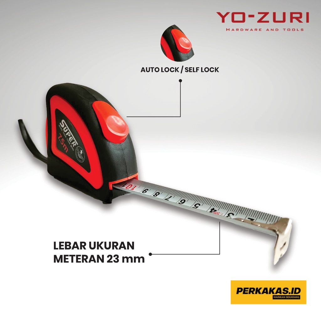 Meteran Tukang Alat Perkakas Tangan Auto Lock 3M 5M 7.5M 10M YOZURI