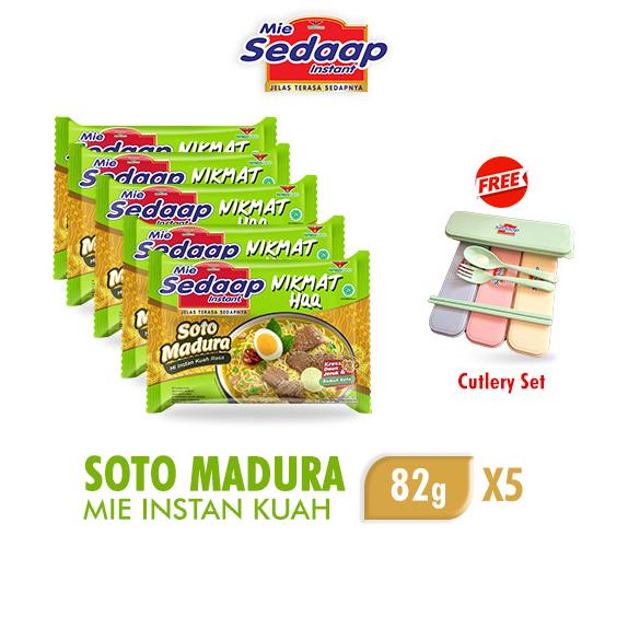 

Sedaap Mie Instan Soto Madura 82 gr x 5 pcs Free Cutlery Set