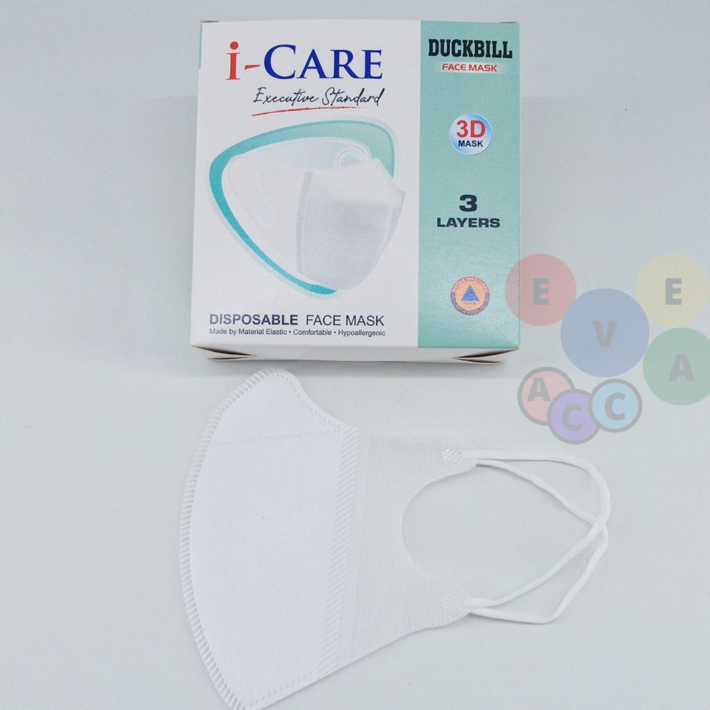 Masker Duckbill 3D Isi 20pcs Face Mask I-Care / Masker Duckbill earloop 3ply 1box isi 20pcs